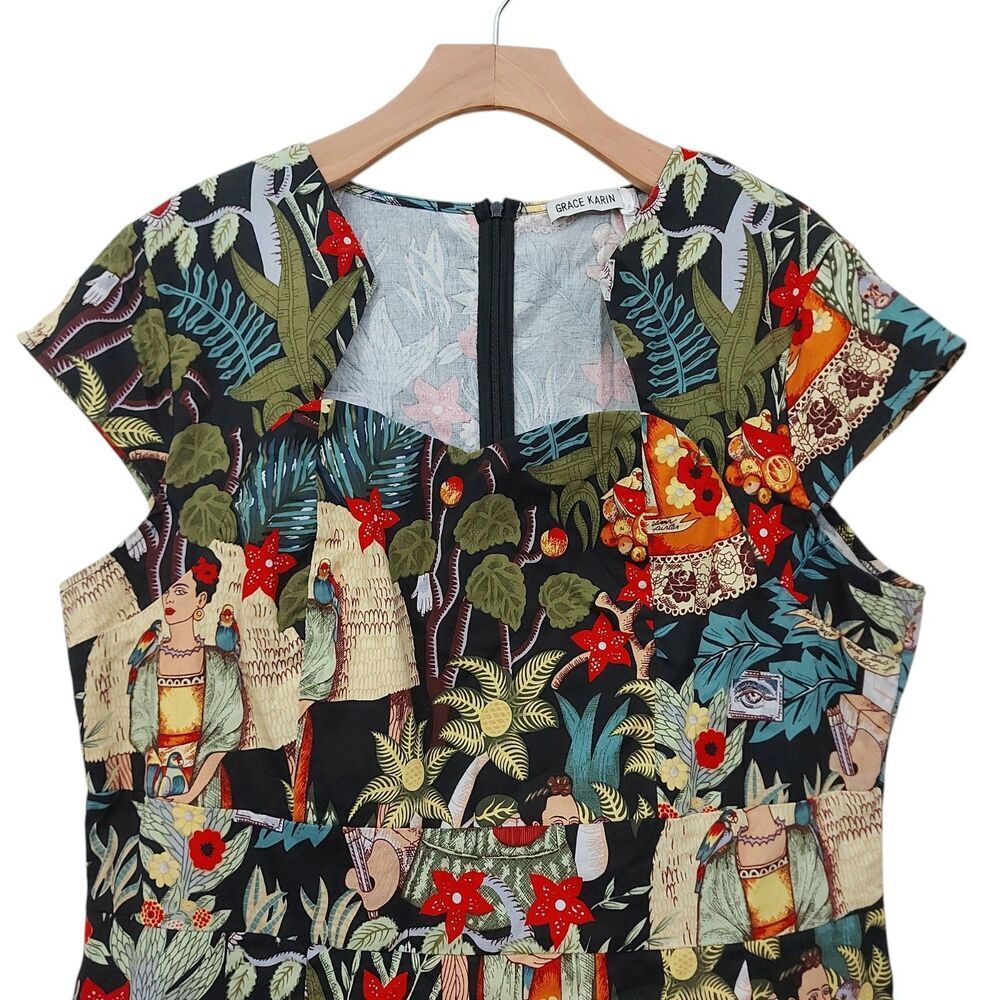 Grace Karin Dress Womens 2XL Sheath Frida Kahlo Print Wearable Art Cap Sleeve - Picture 2 of 12